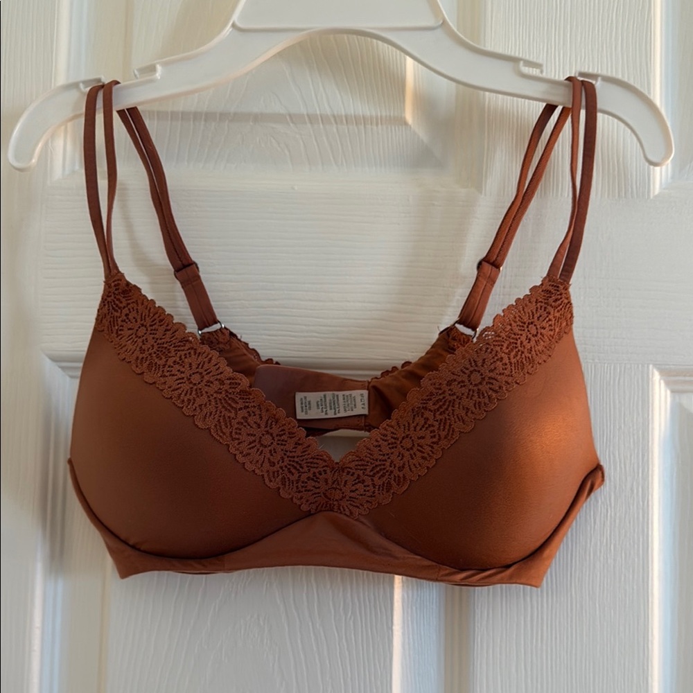 Lace Trim Brown Bra wireless padded